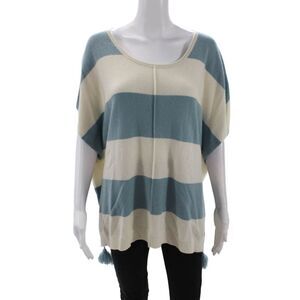 Islefield Womens Short Sleeve Scoop Neck Striped Cashmere Top White Blue OS